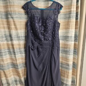 Azazie Elegant Smoky Blue Lace Evening Dress